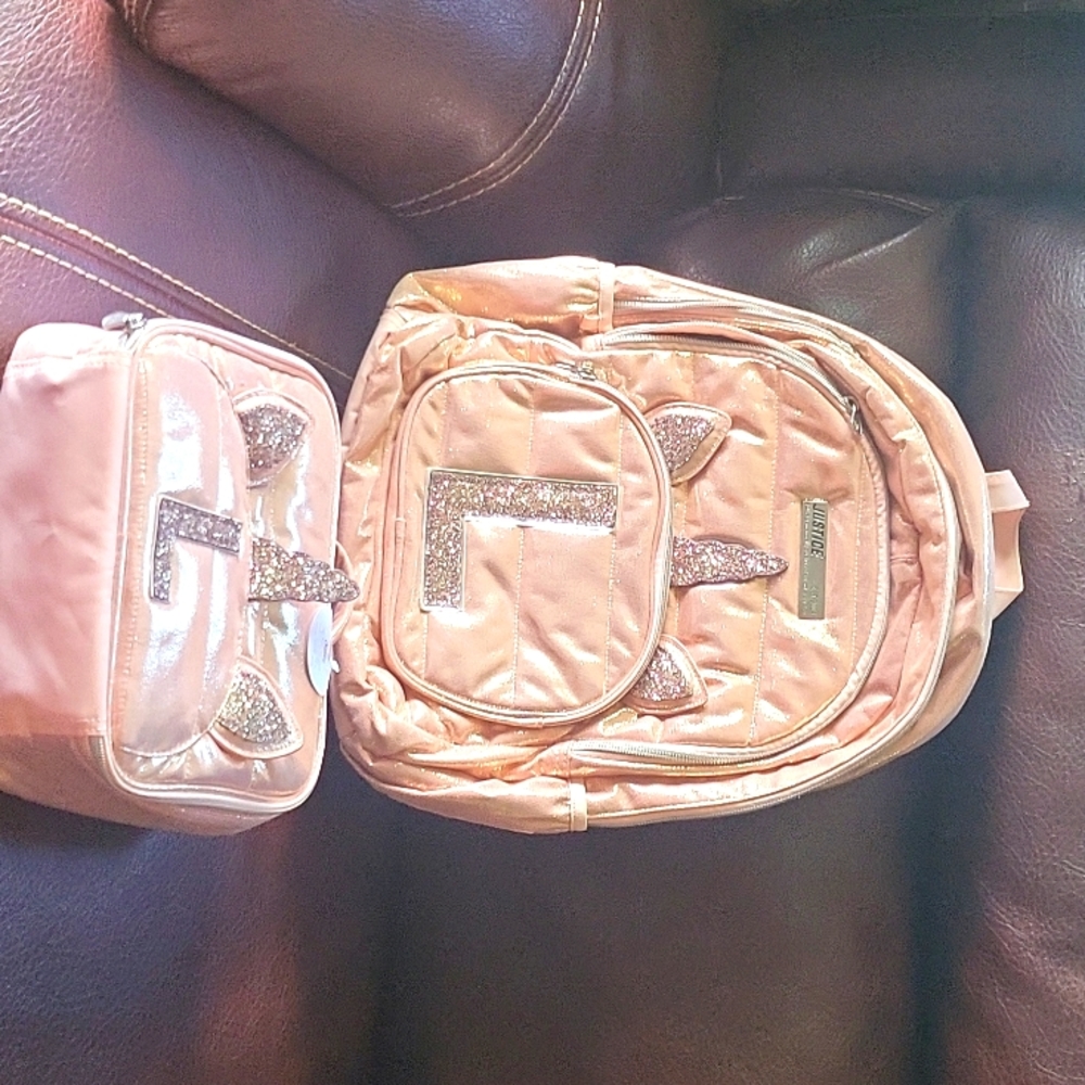 Girls Justice "L" initial backpack and lunchbag combo